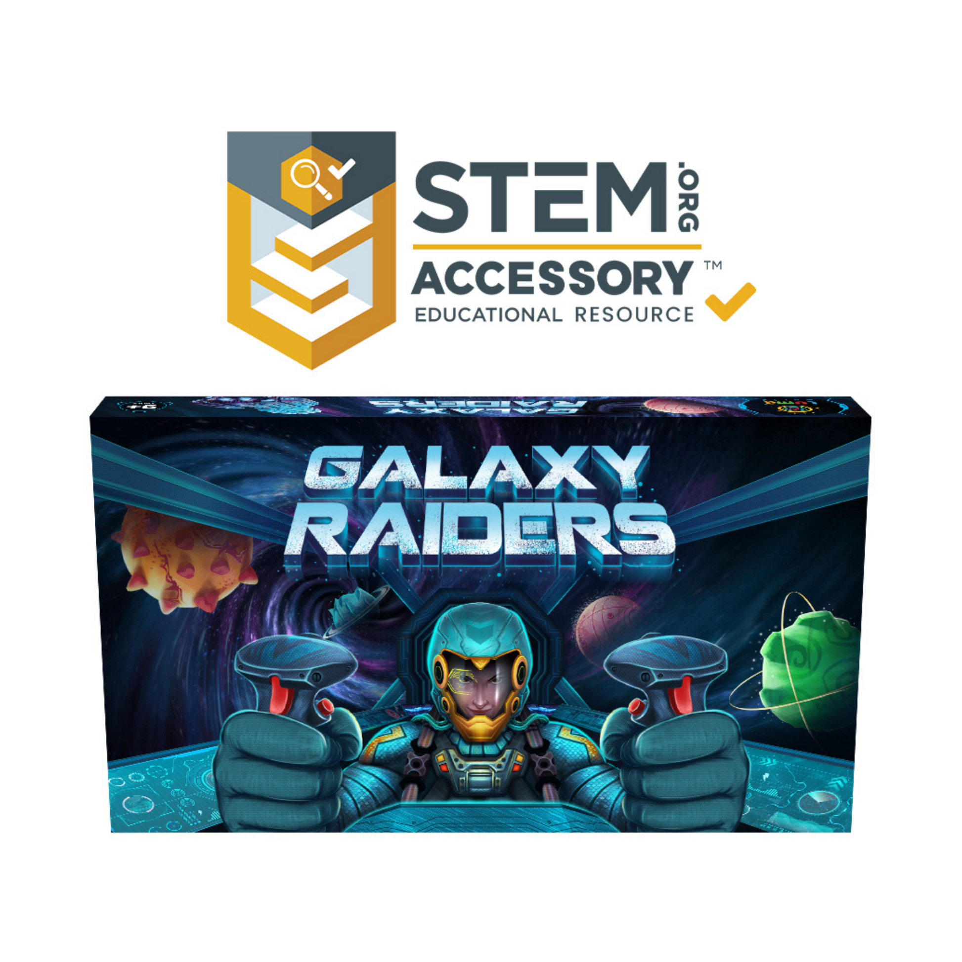 Galaxy Raiders front cover of STEM educational board game.
