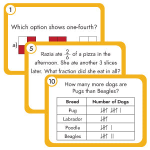 flashcards from Scientist Paula Flashcards kit, fostering hands-on fraction problem-solving and math practice.