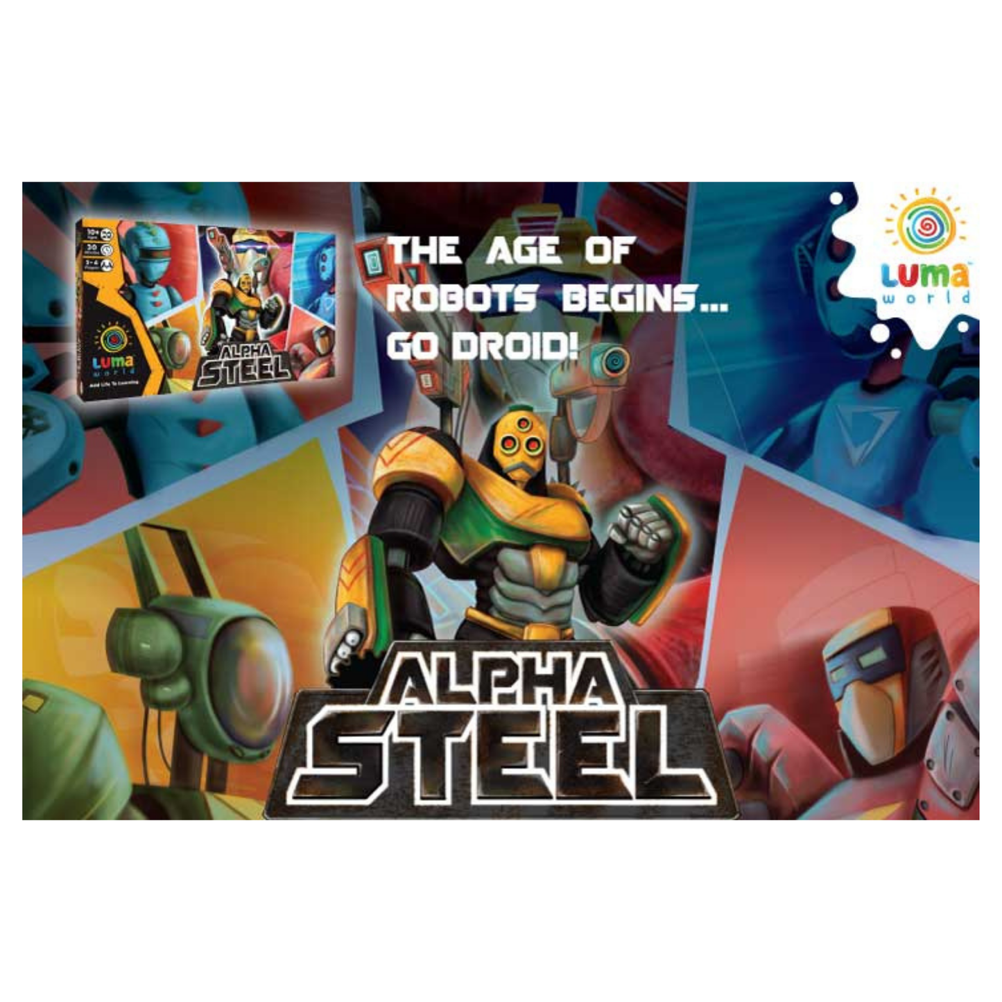 Alpha Steel game board with fantasy-themed Alpha Steel Arena for robot battles