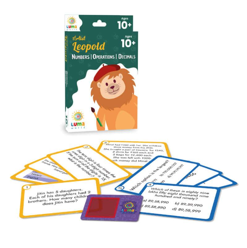 Artist Leopold Flashcards for Numbers, Operations, and Decimals - Interactive math learning tool for kids aged 10+