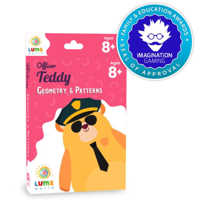 Front cover of Officer Teddy Flashcards: Geometry & Patterns Concepts for ages 8+, featuring engaging design for interactive learning.