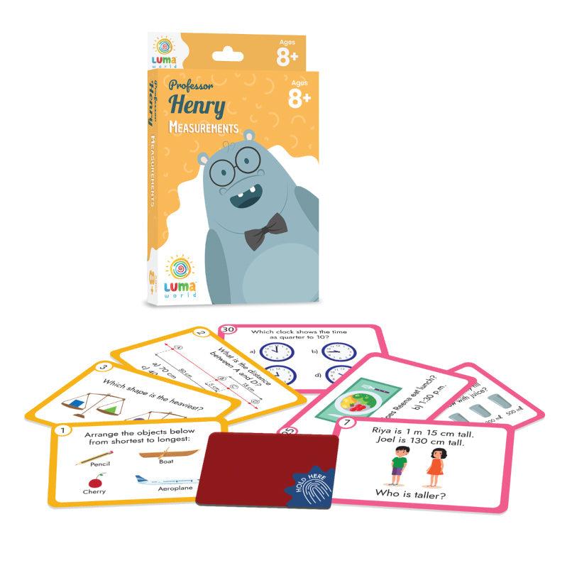 Professor Henry Flashcards set, teaching measurements and units, designed for kids to master mental math skills in a fun, interactive way.