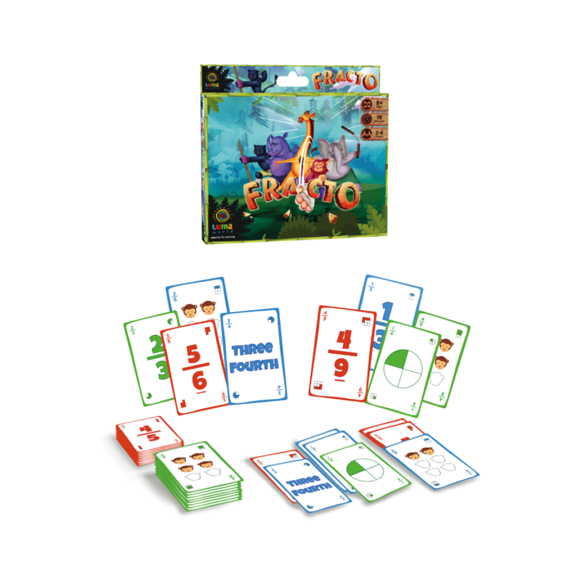 Fracto card game, learning fractions through interactive gameplay while enhancing memory and strategic thinking.